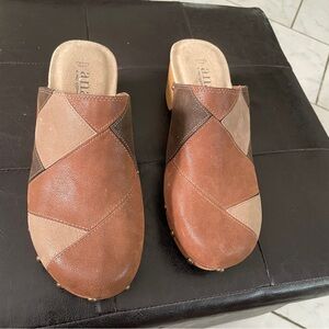 Patchwork Brown Leather Mules